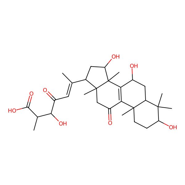2D Structure of 3-Hydroxy-2-methyl-4-oxo-6-(3,7,15-trihydroxy-4,4,10,13,14-pentamethyl-11-oxo-1,2,3,5,6,7,12,15,16,17-decahydrocyclopenta[a]phenanthren-17-yl)hept-5-enoic acid