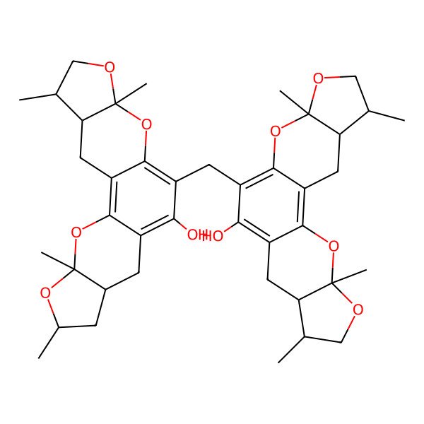 2D Structure of 12-[(11-Hydroxy-4,7,15,18-tetramethyl-3,5,14,16-tetraoxapentacyclo[11.7.0.02,10.04,8.015,19]icosa-1,10,12-trien-12-yl)methyl]-4,6,15,18-tetramethyl-3,5,14,16-tetraoxapentacyclo[11.7.0.02,10.04,8.015,19]icosa-1,10,12-trien-11-ol