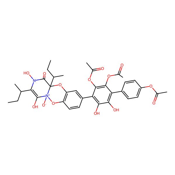 2D Structure of [4-[4-[(5R,11aR)-3-[(2S)-butan-2-yl]-11a-[(2R)-butan-2-yl]-2,4-dihydroxy-5-oxido-1-oxopyrazino[1,2-b][1,4,2]benzodioxazin-5-ium-9-yl]-2,3-diacetyloxy-5,6-dihydroxyphenyl]phenyl] acetate