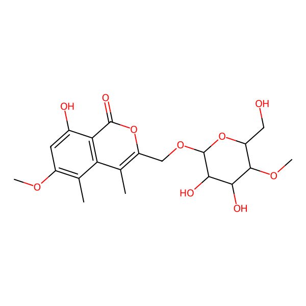 2D Structure of 3-[[3,4-Dihydroxy-6-(hydroxymethyl)-5-methoxyoxan-2-yl]oxymethyl]-8-hydroxy-6-methoxy-4,5-dimethylisochromen-1-one