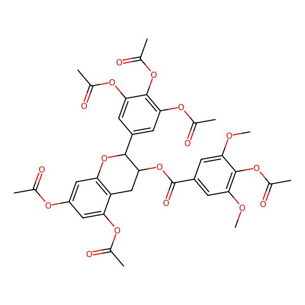 2D Structure of [(2R,3R)-5,7-diacetyloxy-2-(3,4,5-triacetyloxyphenyl)-3,4-dihydro-2H-chromen-3-yl] 4-acetyloxy-3,5-dimethoxybenzoate