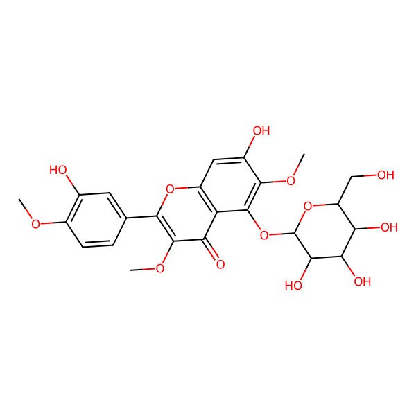2D Structure of 7-hydroxy-2-(3-hydroxy-4-methoxyphenyl)-3,6-dimethoxy-5-[(2S,3R,4S,5S,6R)-3,4,5-trihydroxy-6-(hydroxymethyl)oxan-2-yl]oxychromen-4-one