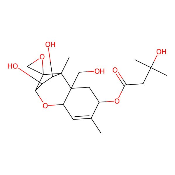 2D Structure of [(1S,2R,4S,7R,9R,10R,11S,12S)-10,11-dihydroxy-2-(hydroxymethyl)-1,5-dimethylspiro[8-oxatricyclo[7.2.1.02,7]dodec-5-ene-12,2'-oxirane]-4-yl] 3-hydroxy-3-methylbutanoate