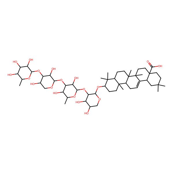 2D Structure of 10-[3-[4-[3,5-Dihydroxy-4-(3,4,5-trihydroxy-6-methyloxan-2-yl)oxyoxan-2-yl]oxy-3,5-dihydroxy-6-methyloxan-2-yl]oxy-4,5-dihydroxyoxan-2-yl]oxy-2,2,6a,6b,9,9,12a-heptamethyl-1,3,4,5,6,6a,7,8,8a,10,11,12,13,14b-tetradecahydropicene-4a-carboxylic acid