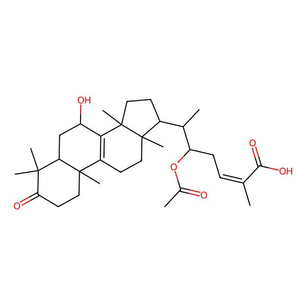 2D Structure of 5-Acetyloxy-6-(7-hydroxy-4,4,10,13,14-pentamethyl-3-oxo-1,2,5,6,7,11,12,15,16,17-decahydrocyclopenta[a]phenanthren-17-yl)-2-methylhept-2-enoic acid