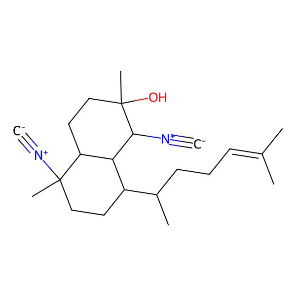 2D Structure of (1R,2R,4aS,5S,8R,8aR)-1,5-diisocyano-2,5-dimethyl-8-(6-methylhept-5-en-2-yl)-1,3,4,4a,6,7,8,8a-octahydronaphthalen-2-ol
