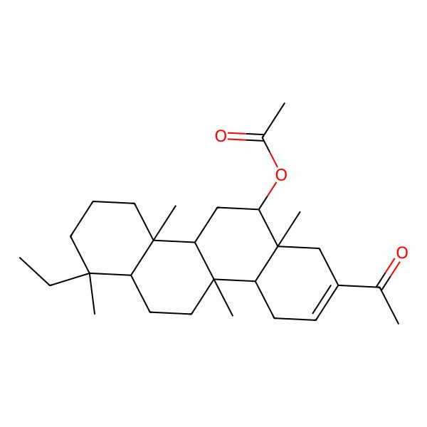 2D Structure of (8-Acetyl-1-ethyl-1,4a,6a,10b-tetramethyl-2,3,4,4b,5,6,7,10,10a,11,12,12a-dodecahydrochrysen-6-yl) acetate