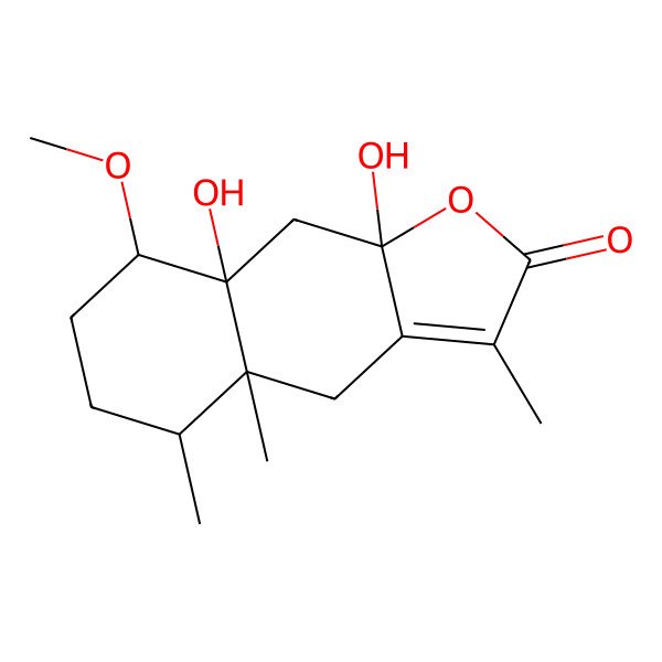 2D Structure of (4aR,5S,8R,8aR,9aR)-8a,9a-dihydroxy-8-methoxy-3,4a,5-trimethyl-4,5,6,7,8,9-hexahydrobenzo[f][1]benzofuran-2-one