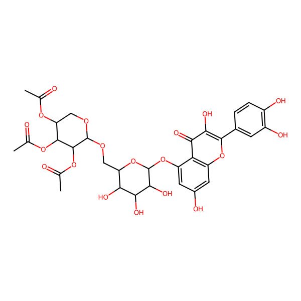 2D Structure of [4,5-Diacetyloxy-6-[[6-[2-(3,4-dihydroxyphenyl)-3,7-dihydroxy-4-oxochromen-5-yl]oxy-3,4,5-trihydroxyoxan-2-yl]methoxy]oxan-3-yl] acetate