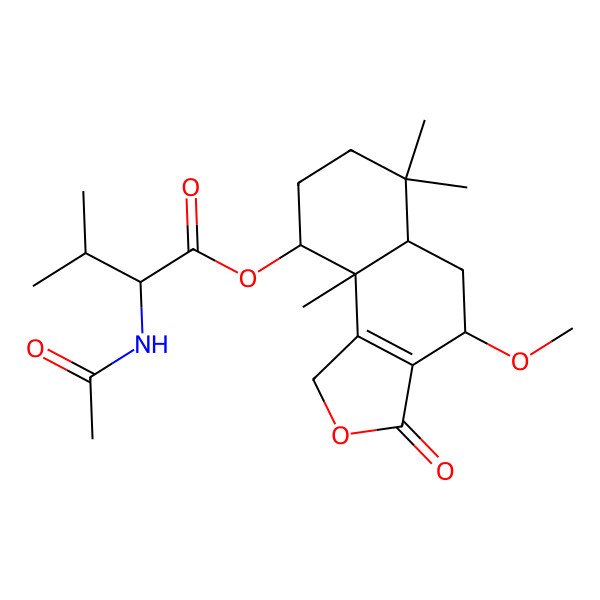 2D Structure of (4-methoxy-6,6,9a-trimethyl-3-oxo-4,5,5a,7,8,9-hexahydro-1H-benzo[e][2]benzofuran-9-yl) 2-acetamido-3-methylbutanoate