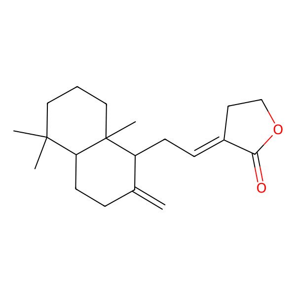 2D Structure of (3E)-3-[2-[(1S,4aS,8aS)-5,5,8a-trimethyl-2-methylidene-3,4,4a,6,7,8-hexahydro-1H-naphthalen-1-yl]ethylidene]oxolan-2-one