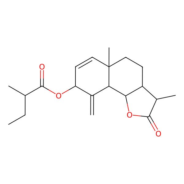 2D Structure of [(3R,3aS,5aR,8S,9aS,9bR)-3,5a-dimethyl-9-methylidene-2-oxo-3a,4,5,8,9a,9b-hexahydro-3H-benzo[g][1]benzofuran-8-yl] 2-methylbutanoate