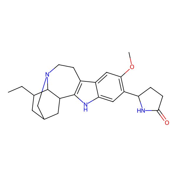 2D Structure of 5-[(1R,15S,17S,18S)-17-ethyl-7-methoxy-3,13-diazapentacyclo[13.3.1.02,10.04,9.013,18]nonadeca-2(10),4,6,8-tetraen-6-yl]pyrrolidin-2-one
