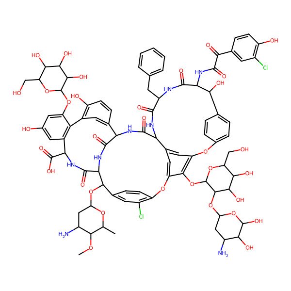 2D Structure of (1S,2R,18R,19R,22S,25R,28R,40S)-48-[(2S,3R,4S,5S,6R)-3-[(2R,4S,5R,6R)-4-amino-5,6-dihydroxyoxan-2-yl]oxy-4,5-dihydroxy-6-(hydroxymethyl)oxan-2-yl]oxy-2-[(2R,4S,5R,6S)-4-amino-5-methoxy-6-methyloxan-2-yl]oxy-22-benzyl-5-chloro-19-[[2-(3-chloro-4-hydroxyphenyl)-2-oxoacetyl]amino]-18,32,37-trihydroxy-20,23,26,42,44-pentaoxo-35-[(2R,3S,4S,5S,6R)-3,4,5-trihydroxy-6-(hydroxymethyl)oxan-2-yl]oxy-7,13-dioxa-21,24,27,41,43-pentazaoctacyclo[26.14.2.23,6.214,17.18,12.129,33.010,25.034,39]pentaconta-3,5,8,10,12(48),14(47),15,17(46),29(45),30,32,34(39),35,37,49-pentadecaene-40-carboxylic acid