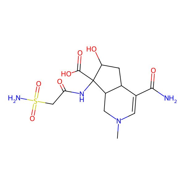 2D Structure of (7R)-4-carbamoyl-6-hydroxy-2-methyl-7-[(2-sulfamoylacetyl)amino]-4a,5,6,7a-tetrahydro-1H-cyclopenta[c]pyridine-7-carboxylic acid