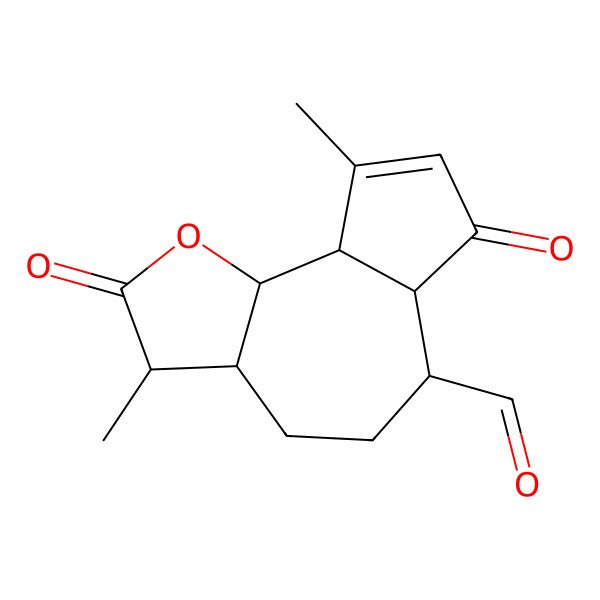 2D Structure of (3S,3aS,6S,6aR,9aR,9bS)-3,9-dimethyl-2,7-dioxo-3,3a,4,5,6,6a,9a,9b-octahydroazuleno[4,5-b]furan-6-carbaldehyde