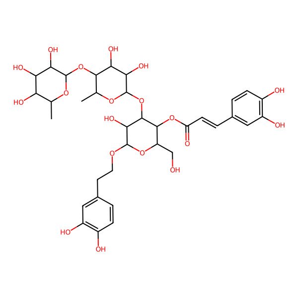 2D Structure of [(2R,3R,4S,5S,6S)-4-[(2S,3R,4S,5S,6R)-3,4-dihydroxy-6-methyl-5-[(2S,3R,4S,5R,6S)-3,4,5-trihydroxy-6-methyloxan-2-yl]oxyoxan-2-yl]oxy-6-[2-(3,4-dihydroxyphenyl)ethoxy]-5-hydroxy-2-(hydroxymethyl)oxan-3-yl] (E)-3-(3,4-dihydroxyphenyl)prop-2-enoate