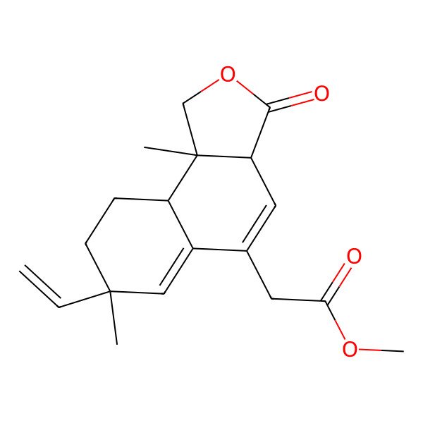 2D Structure of methyl 2-[(3aS,7S,9aR,9bR)-7-ethenyl-7,9b-dimethyl-3-oxo-3a,8,9,9a-tetrahydro-1H-benzo[e][2]benzofuran-5-yl]acetate