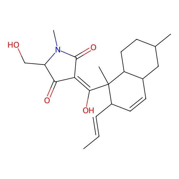 2D Structure of (S,E)-3-(((1R,2S,4aR,6S,8aS)-1,6-dimethyl-2-((E)-prop-1-enyl)-1,2,4a,5,6,7,8,8a-octahydronaphthalen-1-yl)(hydroxy)methylene)-5-(hydroxymethyl)-1-methylpyrrolidine-2,4-dione 2D Structure of (S,E)-3-(((1R,2S,4aR,6S,8aS)-1,6-dimethyl-2-((E)-prop-1-enyl)-1,2,4a,5,6,7,8,8a-octahydronaphthalen-1-yl)(hydroxy)methylene)-5-(hydroxymethyl)-1-methylpyrrolidine-2,4-dione