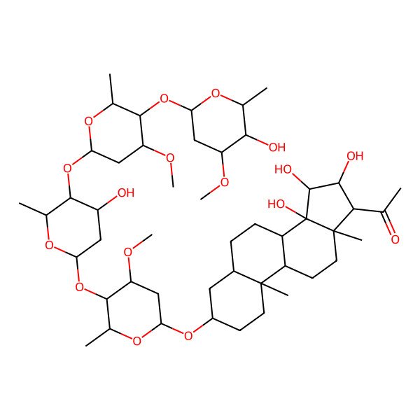 2D Structure of 1-[14,15,16-Trihydroxy-3-[5-[4-hydroxy-5-[5-(5-hydroxy-4-methoxy-6-methyloxan-2-yl)oxy-4-methoxy-6-methyloxan-2-yl]oxy-6-methyloxan-2-yl]oxy-4-methoxy-6-methyloxan-2-yl]oxy-10,13-dimethyl-1,2,3,4,5,6,7,8,9,11,12,15,16,17-tetradecahydrocyclopenta[a]phenanthren-17-yl]ethanone