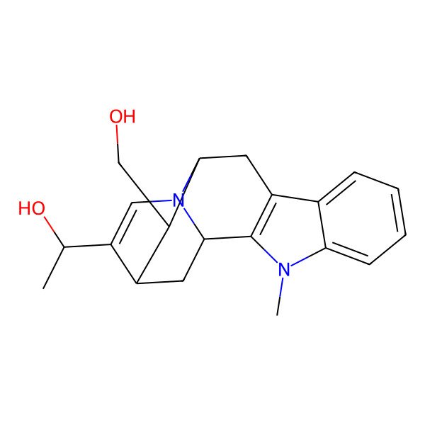 2D Structure of 1-[13-(Hydroxymethyl)-3-methyl-3,17-diazapentacyclo[12.3.1.02,10.04,9.012,17]octadeca-2(10),4,6,8,15-pentaen-15-yl]ethanol