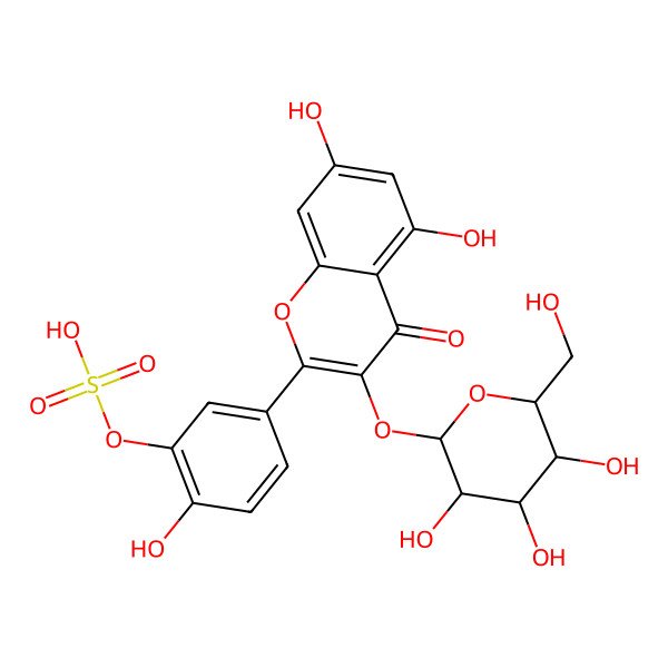 2D Structure of [5-[5,7-dihydroxy-4-oxo-3-[(2S,3R,4S,5S,6R)-3,4,5-trihydroxy-6-(hydroxymethyl)oxan-2-yl]oxychromen-2-yl]-2-hydroxyphenyl] hydrogen sulfate