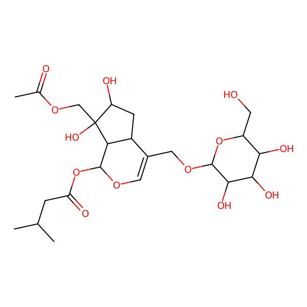 2D Structure of [7-(acetyloxymethyl)-6,7-dihydroxy-4-[[3,4,5-trihydroxy-6-(hydroxymethyl)oxan-2-yl]oxymethyl]-4a,5,6,7a-tetrahydro-1H-cyclopenta[c]pyran-1-yl] 3-methylbutanoate
