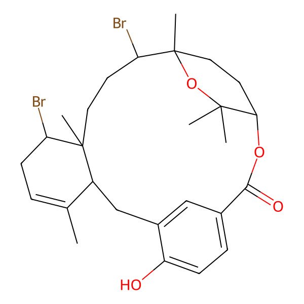 2D Structure of 14,18-Dibromo-7-hydroxy-11,15,19,21,21-pentamethyl-2,20-dioxatetracyclo[17.2.2.14,8.010,15]tetracosa-4(24),5,7,11-tetraen-3-one