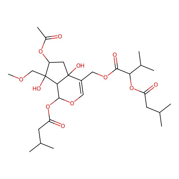 2D Structure of [6-Acetyloxy-4a,7-dihydroxy-7-(methoxymethyl)-1-(3-methylbutanoyloxy)-1,5,6,7a-tetrahydrocyclopenta[c]pyran-4-yl]methyl 3-methyl-2-(3-methylbutanoyloxy)butanoate