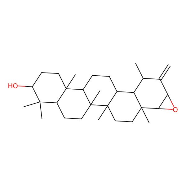 2D Structure of (1R,2R,5R,7S,10R,11R,14R,15R,16S,18S,20R,21R)-1,2,6,6,10,16,21-heptamethyl-17-methylidene-19-oxahexacyclo[12.9.0.02,11.05,10.015,21.018,20]tricosan-7-ol