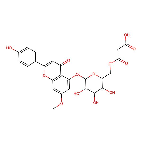 2D Structure of 3-oxo-3-[[(2R,3R,4S,5S,6S)-3,4,5-trihydroxy-6-[2-(4-hydroxyphenyl)-7-methoxy-4-oxochromen-5-yl]oxyoxan-2-yl]methoxy]propanoic acid