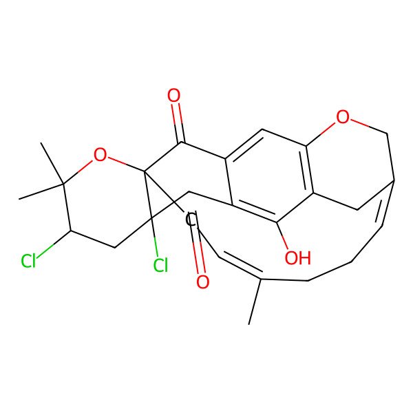 2D Structure of 4,6-Dichloro-9-hydroxy-3,3,18-trimethyl-2,12-dioxapentacyclo[9.9.3.110,14.01,6.08,22]tetracosa-8,10,14,18,22-pentaene-7,21-dione