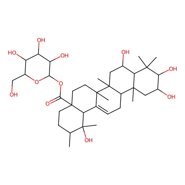 2D Structure of [(2S,3R,4S,5S,6R)-3,4,5-trihydroxy-6-(hydroxymethyl)oxan-2-yl] (1R,2R,4aS,6aR,6aR,6bR,8R,8aR,10R,11R,12aR,14bS)-1,8,10,11-tetrahydroxy-1,2,6a,6b,9,9,12a-heptamethyl-2,3,4,5,6,6a,7,8,8a,10,11,12,13,14b-tetradecahydropicene-4a-carboxylate