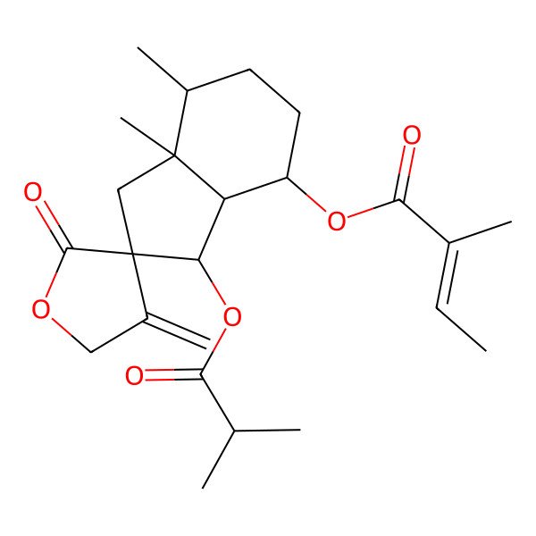 2D Structure of [(2R,3R,3aR,4S,7S,7aR)-7,7a-dimethyl-4'-methylidene-3-(2-methylpropanoyloxy)-2'-oxospiro[3,3a,4,5,6,7-hexahydro-1H-indene-2,3'-oxolane]-4-yl] (E)-2-methylbut-2-enoate