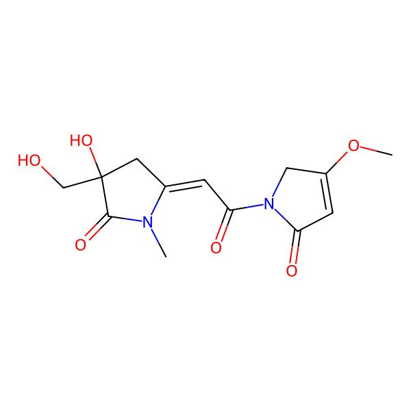 2D Structure of (3S,5E)-3-hydroxy-3-(hydroxymethyl)-5-[2-(3-methoxy-5-oxo-2H-pyrrol-1-yl)-2-oxoethylidene]-1-methylpyrrolidin-2-one