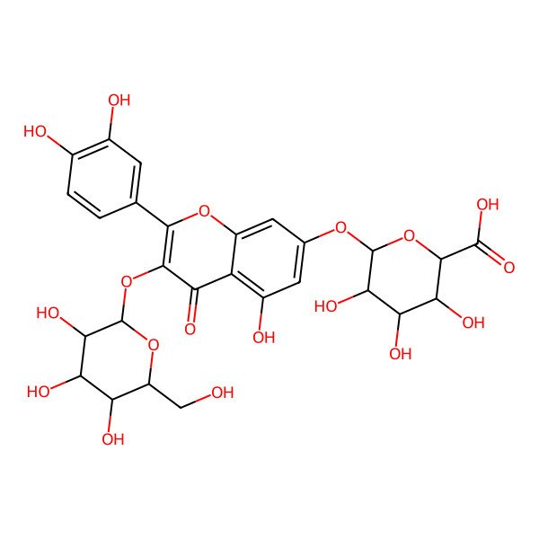 2D Structure of 6-[2-(3,4-Dihydroxyphenyl)-5-hydroxy-4-oxo-3-[3,4,5-trihydroxy-6-(hydroxymethyl)oxan-2-yl]oxychromen-7-yl]oxy-3,4,5-trihydroxyoxane-2-carboxylic acid