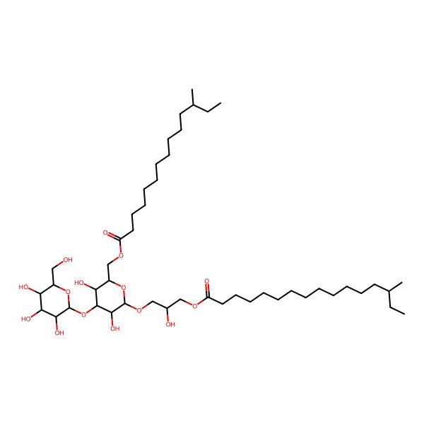 2D Structure of [(2R)-3-[(2S,3S,4S,5R,6R)-3,5-dihydroxy-6-[[(12R)-12-methyltetradecanoyl]oxymethyl]-4-[(2R,3R,4S,5S,6R)-3,4,5-trihydroxy-6-(hydroxymethyl)oxan-2-yl]oxyoxan-2-yl]oxy-2-hydroxypropyl] (14S)-14-methylhexadecanoate