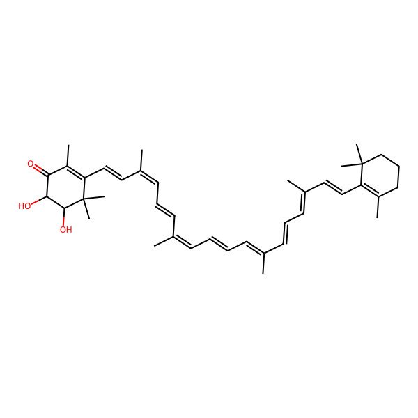 2D Structure of (5R,6S)-5,6-dihydroxy-2,4,4-trimethyl-3-[(1E,3E,5E,7E,9E,11E,13E,15E,17E)-3,7,12,16-tetramethyl-18-(2,6,6-trimethylcyclohexen-1-yl)octadeca-1,3,5,7,9,11,13,15,17-nonaenyl]cyclohex-2-en-1-one