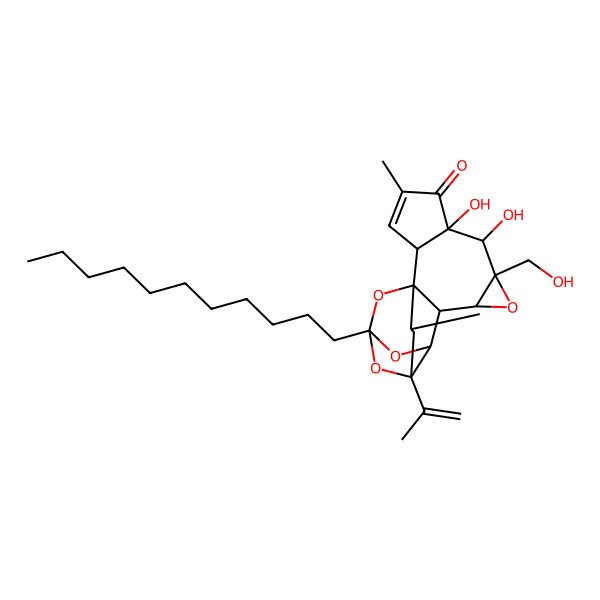 2D Structure of (1R,2R,6S,7S,8R,10S,11S,12R,14R,16R,18R)-6,7-dihydroxy-8-(hydroxymethyl)-4,18-dimethyl-16-prop-1-en-2-yl-14-undecyl-9,13,15,19-tetraoxahexacyclo[12.4.1.01,11.02,6.08,10.012,16]nonadec-3-en-5-one