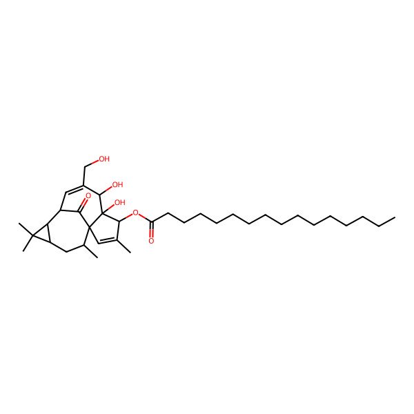2D Structure of 5,5a-Dihydroxy-4-(hydroxymethyl)-1,1,7,9-tetramethyl-11-oxo-1a,2,5,5a,6,9,10,10a-octahydro-1H-2,8a-methanocyclopenta[a]cyclopropa[e][10]annulen-6-yl hexadecanoate