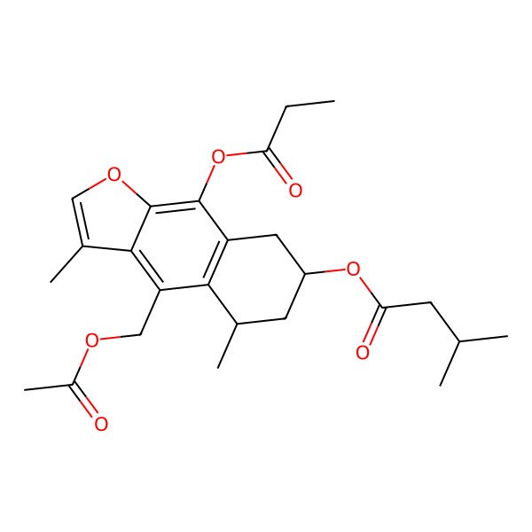 2D Structure of [4-(Acetyloxymethyl)-3,5-dimethyl-9-propanoyloxy-5,6,7,8-tetrahydrobenzo[f][1]benzofuran-7-yl] 3-methylbutanoate