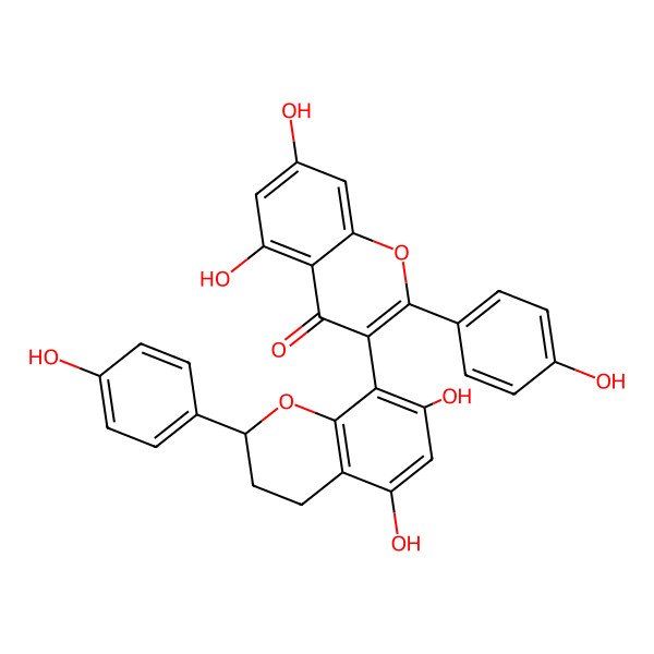 2D Structure of 3-[5,7-dihydroxy-2-(4-hydroxyphenyl)-3,4-dihydro-2H-chromen-8-yl]-5,7-dihydroxy-2-(4-hydroxyphenyl)chromen-4-one