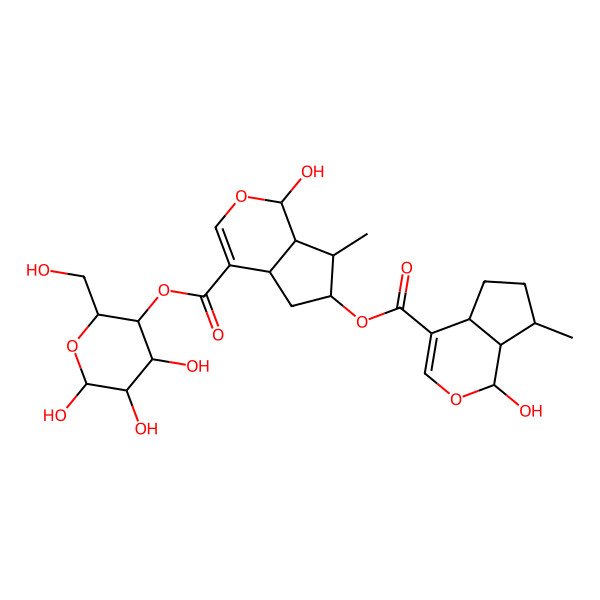 2D Structure of [4,5,6-Trihydroxy-2-(hydroxymethyl)oxan-3-yl] 1-hydroxy-6-(1-hydroxy-7-methyl-1,4a,5,6,7,7a-hexahydrocyclopenta[c]pyran-4-carbonyl)oxy-7-methyl-1,4a,5,6,7,7a-hexahydrocyclopenta[c]pyran-4-carboxylate