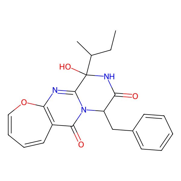 2D Structure of 7-Benzyl-4-butan-2-yl-4-hydroxy-15-oxa-2,5,8-triazatricyclo[8.5.0.03,8]pentadeca-1(10),2,11,13-tetraene-6,9-dione