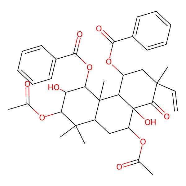 2D Structure of (7,10-diacetyloxy-5-benzoyloxy-2-ethenyl-6,10a-dihydroxy-2,4b,8,8-tetramethyl-1-oxo-4,4a,5,6,7,8a,9,10-octahydro-3H-phenanthren-4-yl) benzoate 2D Structure of (7,10-diacetyloxy-5-benzoyloxy-2-ethenyl-6,10a-dihydroxy-2,4b,8,8-tetramethyl-1-oxo-4,4a,5,6,7,8a,9,10-octahydro-3H-phenanthren-4-yl) benzoate