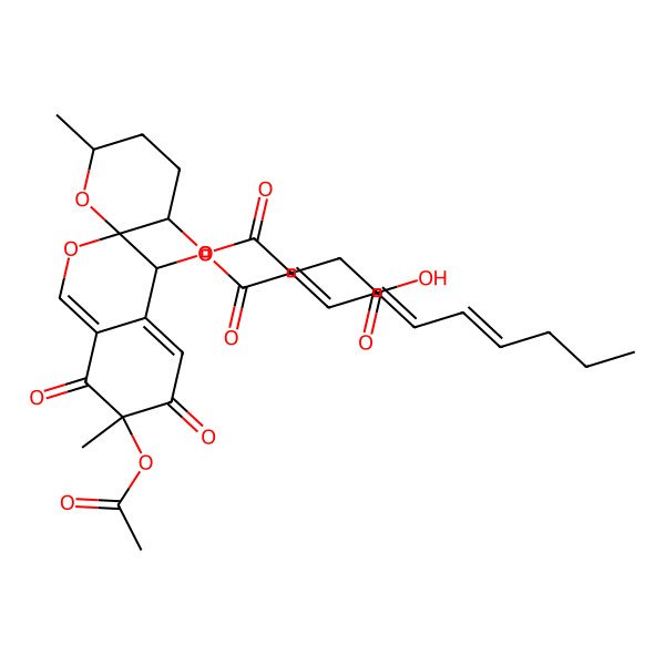 2D Structure of 4-(7-acetyloxy-4-deca-2,4,6-trienoyloxy-6',7-dimethyl-6,8-dioxospiro[4H-isochromene-3,2'-oxane]-3'-yl)oxy-4-oxobutanoic acid