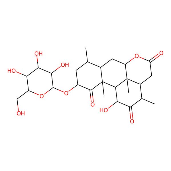 2D Structure of (1S,2S,4S,6R,7S,9R,13S,14R,16S,17S)-16-hydroxy-2,6,14,17-tetramethyl-4-[(2S,3R,4S,5S,6R)-3,4,5-trihydroxy-6-(hydroxymethyl)oxan-2-yl]oxy-10-oxatetracyclo[7.7.1.02,7.013,17]heptadecane-3,11,15-trione