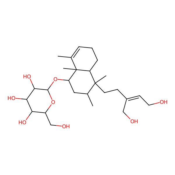 2D Structure of (2R,3R,4S,5S,6R)-2-[[(1S,3R,4S,4aR,8aR)-4-[(Z)-5-hydroxy-3-(hydroxymethyl)pent-3-enyl]-3,4,8,8a-tetramethyl-1,2,3,4a,5,6-hexahydronaphthalen-1-yl]oxy]-6-(hydroxymethyl)oxane-3,4,5-triol