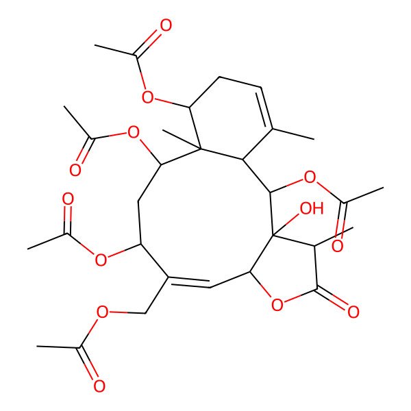 2D Structure of (2,10,12,14-Tetraacetyloxy-3-hydroxy-4,13,17-trimethyl-5-oxo-6-oxatricyclo[11.4.0.03,7]heptadeca-8,16-dien-9-yl)methyl acetate