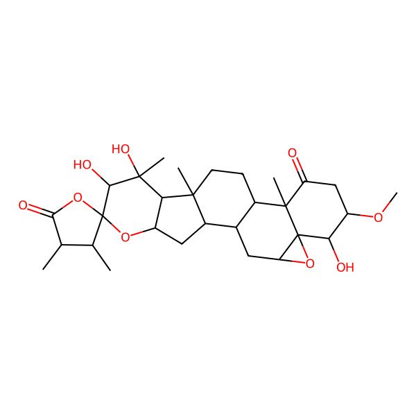 2D Structure of (1S,2S,3'R,4S,4'R,6S,7S,8R,9R,10S,13S,14R,17S,18S,19R,21R)-7,8,18-trihydroxy-17-methoxy-3',4',8,10,14-pentamethylspiro[5,20-dioxahexacyclo[11.9.0.02,10.04,9.014,19.019,21]docosane-6,5'-oxolane]-2',15-dione